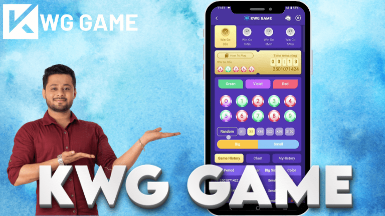 KWG Game Online lottery platform showing the registration and game selection interface.