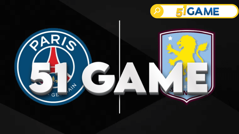 “PSG and Aston Villa in action beside a colorful and interactive digital screen from 51Game”